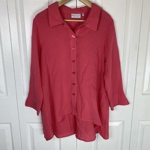 Habitat S Gauze Tunic Top Pink Blouse Long Sleeve Artsy Lagenlook Button Down